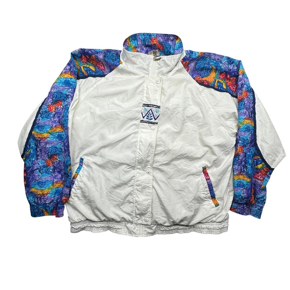 Vintage 80s Prince Sportswear Abstract Retro Windbreaker Jacket Mens XL White